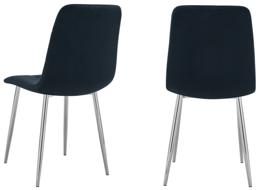 Chaise velours matelassée noire pieds argentés - Milan x4