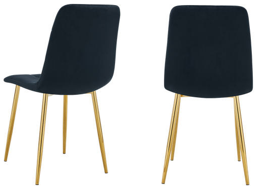 Chaise velours matelassée noire pieds dorés - Milan x4