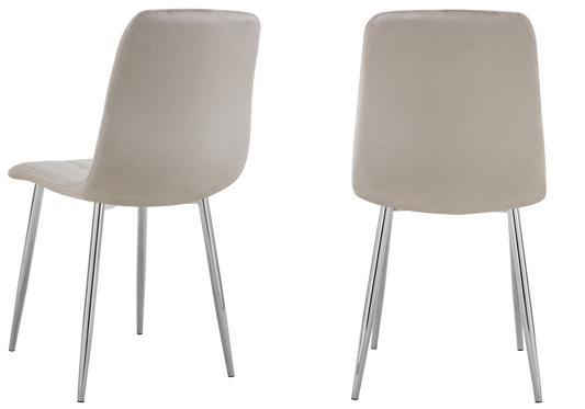 Chaise velours matelassée taupe pieds argentés - Milan x4