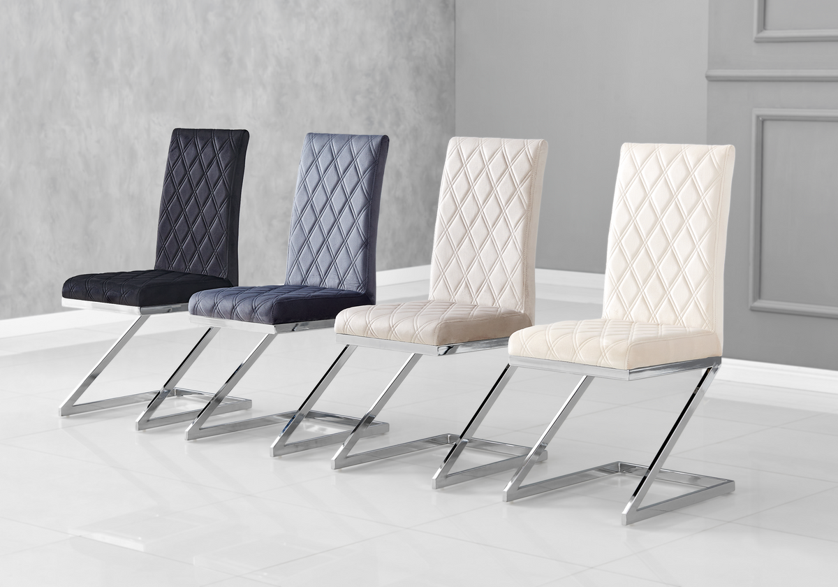 Chaise velours gris pied en Z argent - Zelia x6