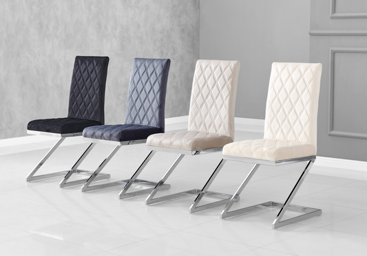 Chaise velours beige pied en Z argent – Zelia x6