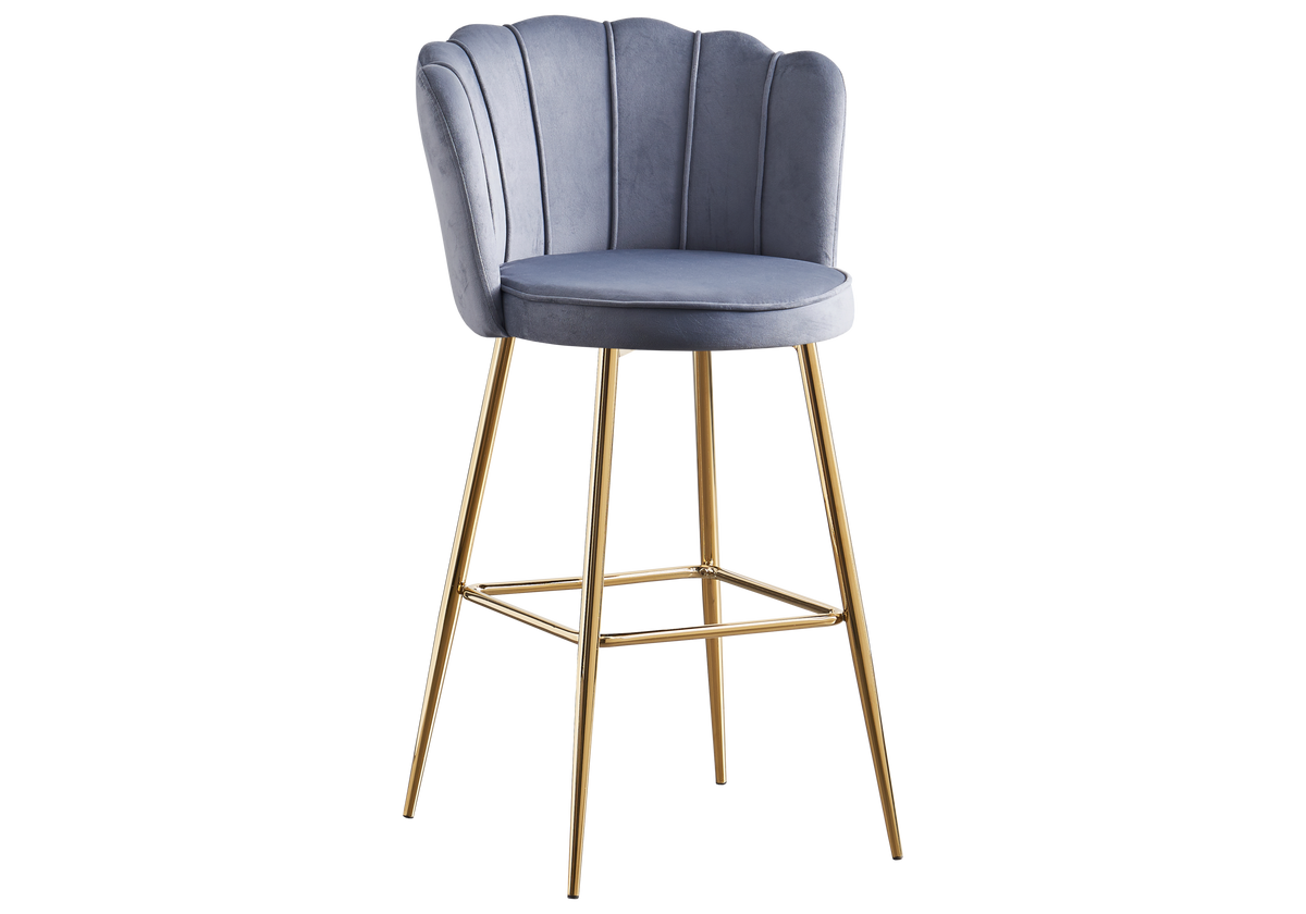 Chaise de bar design coquillage velours gris - Nymea x2
