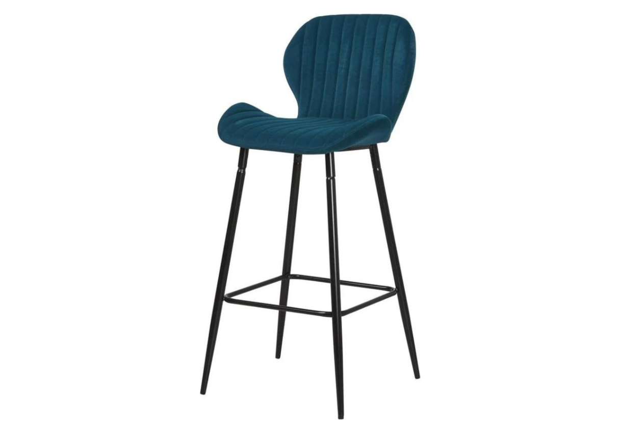 Chaise de bar velours bleu canard pieds noir - Mona x4