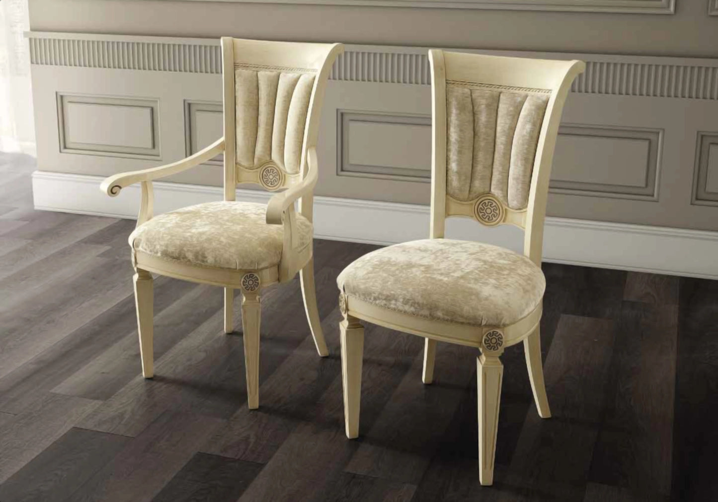 Salle à manger ronde baroque ivoire et or versace – IMPERIA