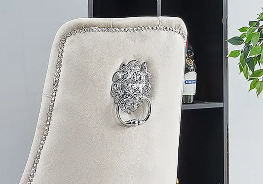 Chaises capitonnées taupes tête de lion GLADE (lot de 4) New Design