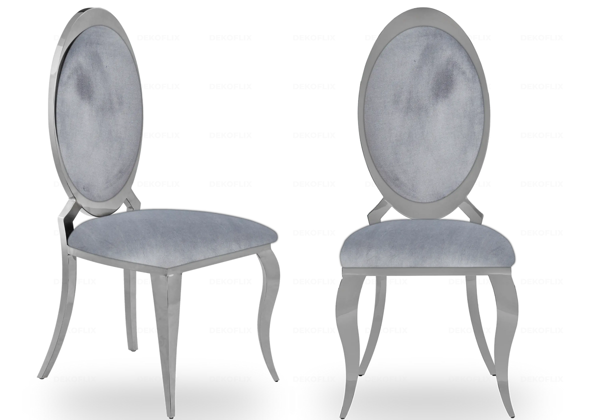 Chaises médaillon chromées velours gris EVI - Lot de 4 New Design