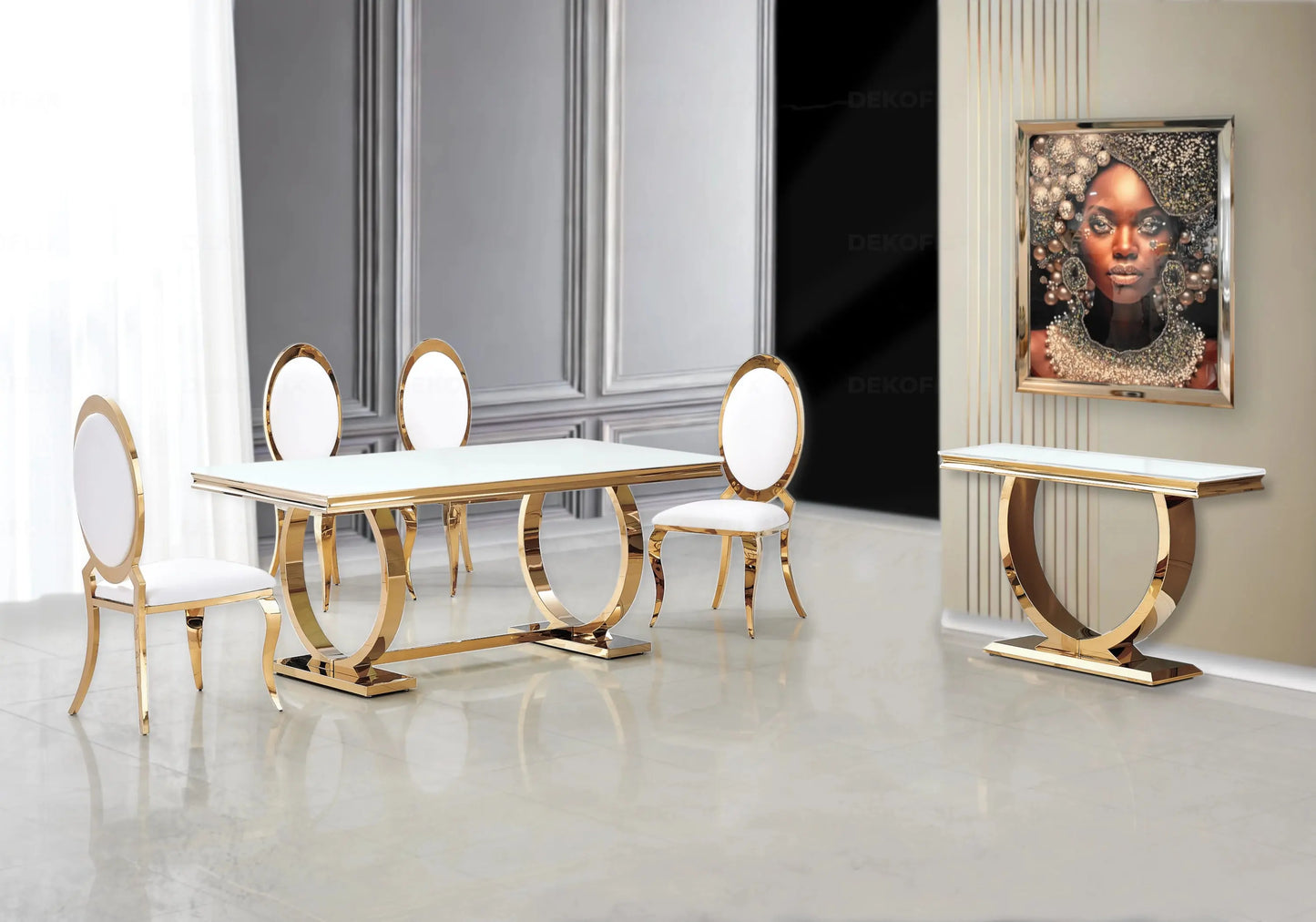 Chaises médaillon dorées blanches EVI – Lot de 4 New Design