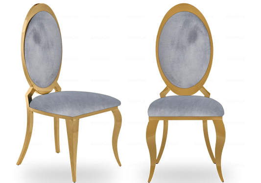 Chaises médaillon dorées velours gris EVI – Lot de 4 New Design