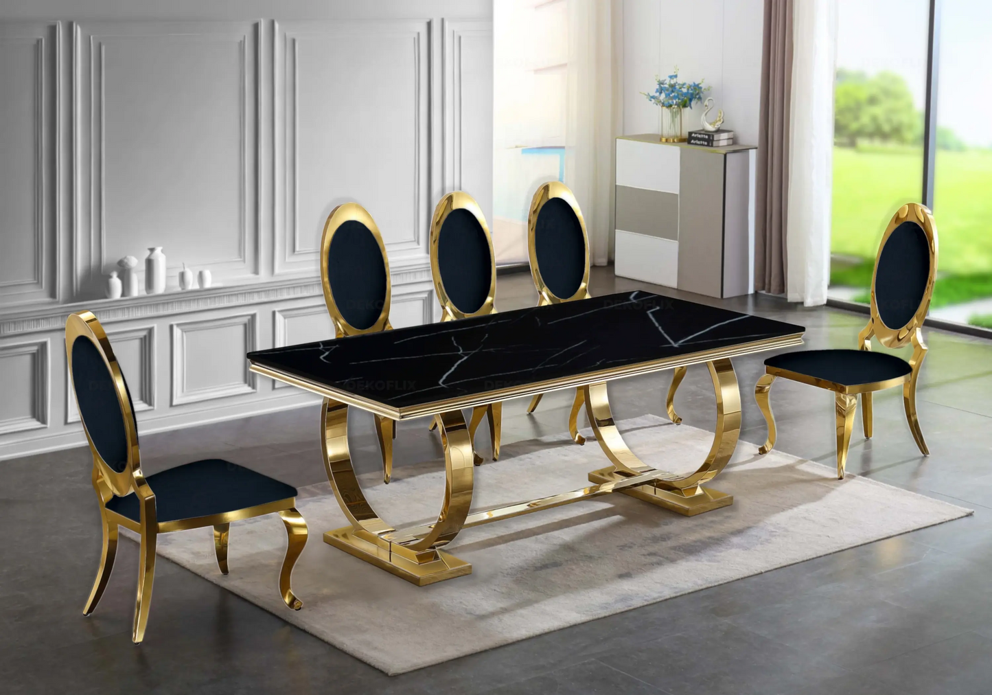 Chaises médaillon dorées velours noir EVI – Lot de 4 New Design