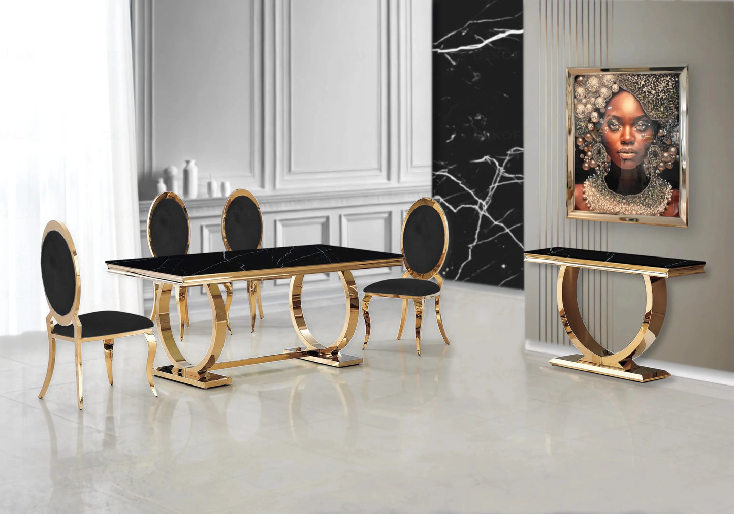 Chaises médaillon dorées velours noir EVI – Lot de 4 New Design