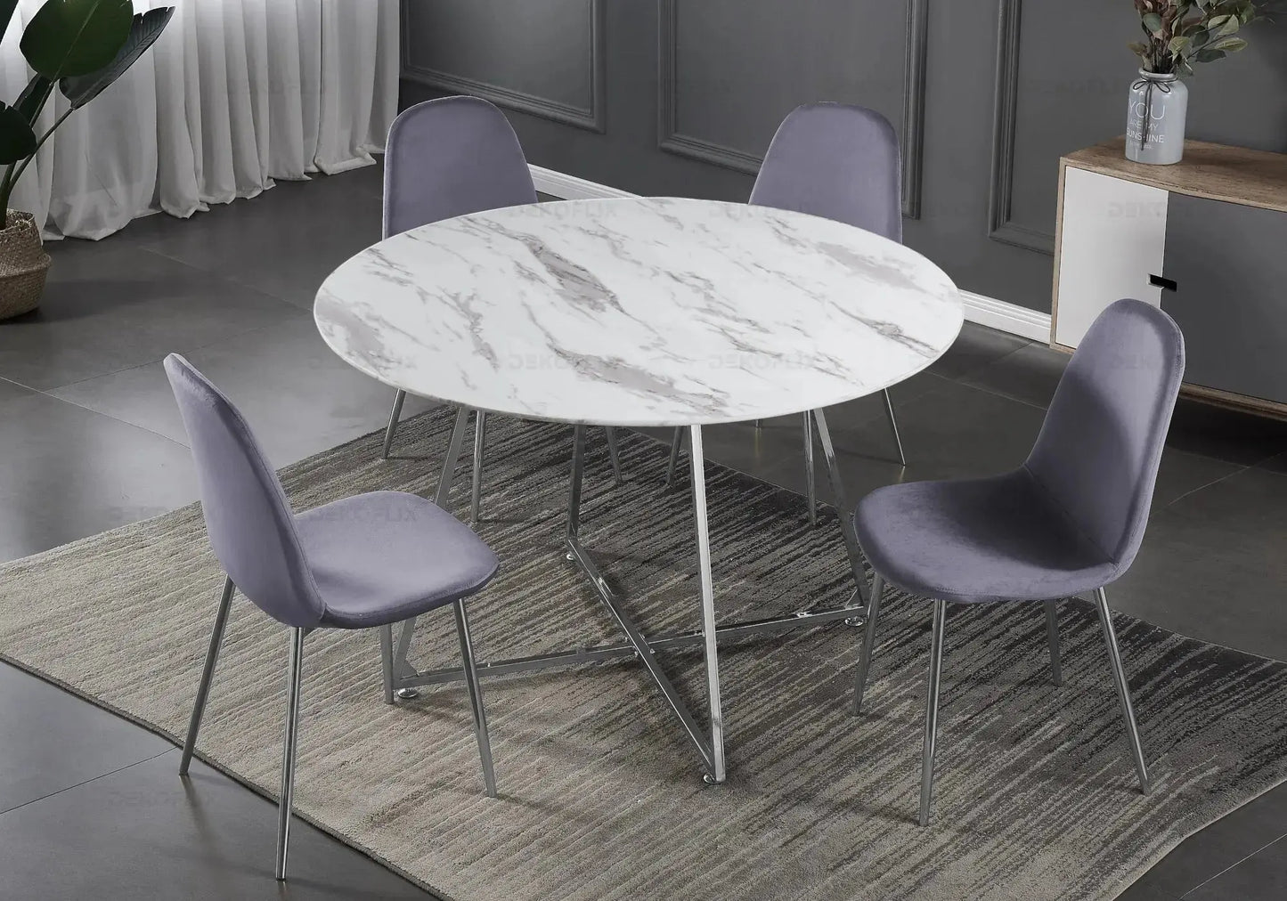 Ensemble table et chaises velours anthracite GINA New Design