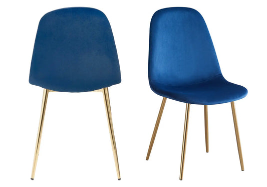 Chaises scandinave velours bleu LOA (Lot de 6) New Design