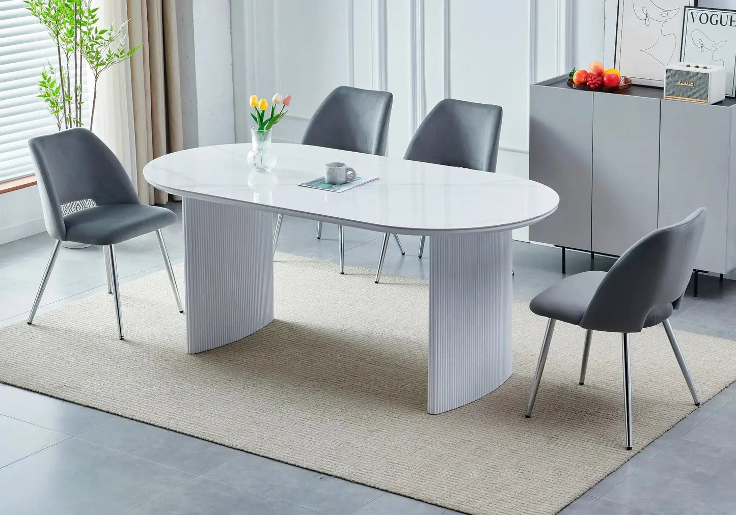 Chaises velours gris chromé LEONI (lot 4)