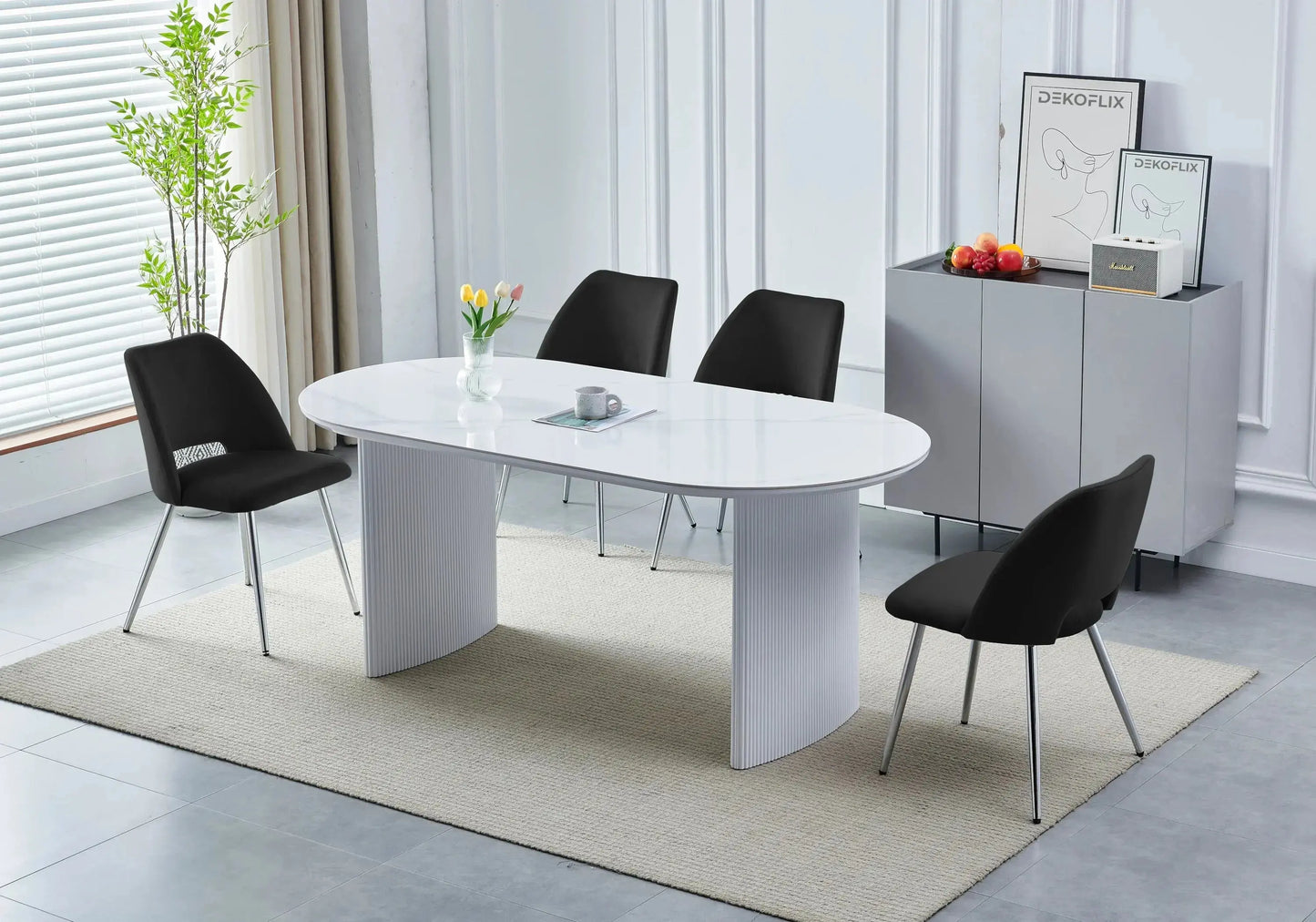 Chaises velours noir chromé LEONI (lot 4)
