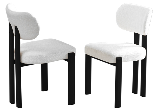 Table ronde travertin et chaises beiges pieds noirs – INAYA