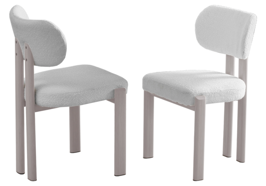 Table ronde travertin et chaises bouclées taupe – INAYA