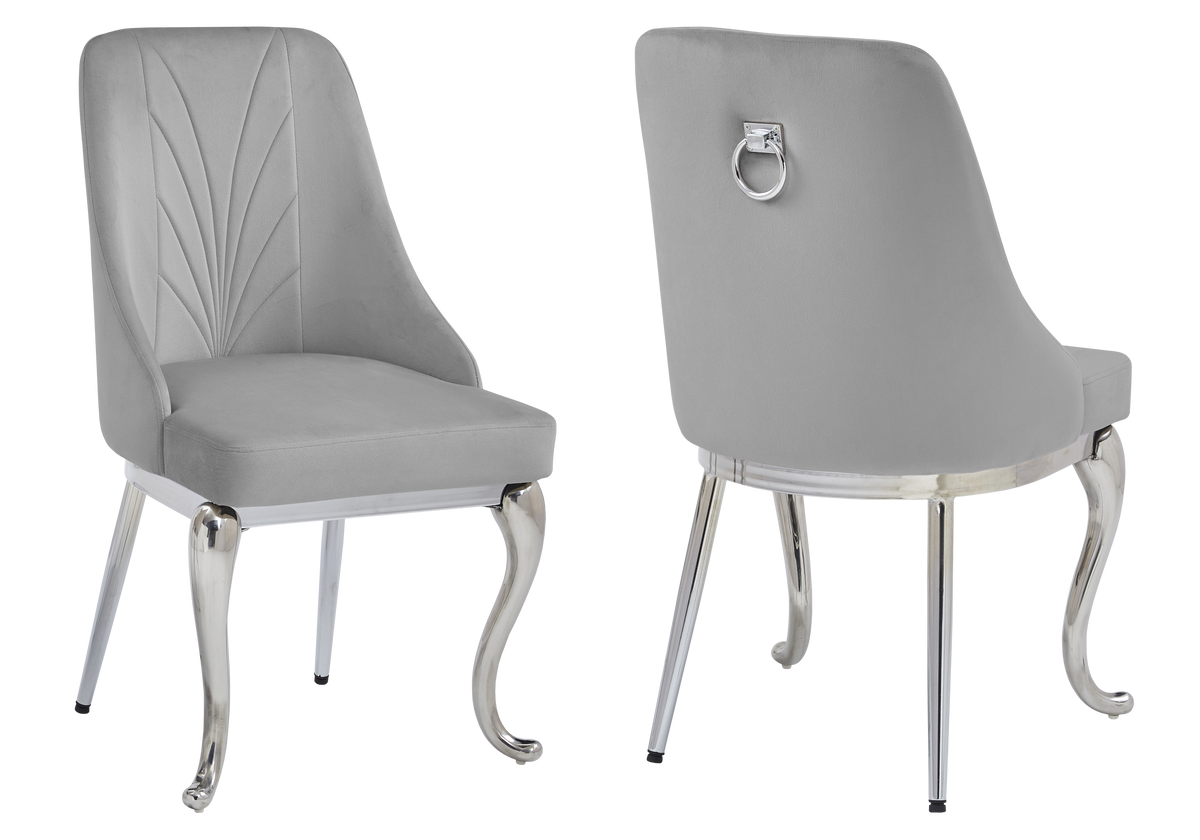 Chaises baroques velours gris anneau argenté - Nina x2