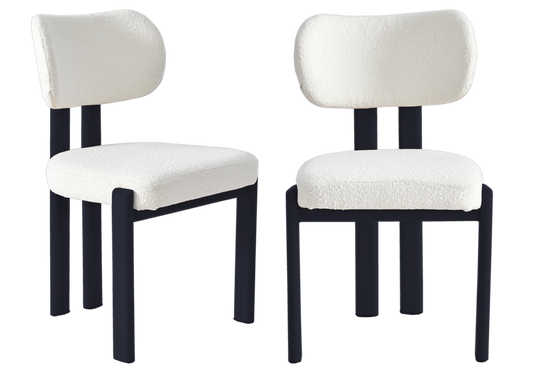 Chaises bouclées beiges pieds noirs scandinaves – INAYA