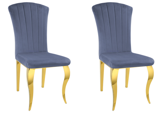 Chaises en velours argent pieds dorés – NOVA (lot de 6)