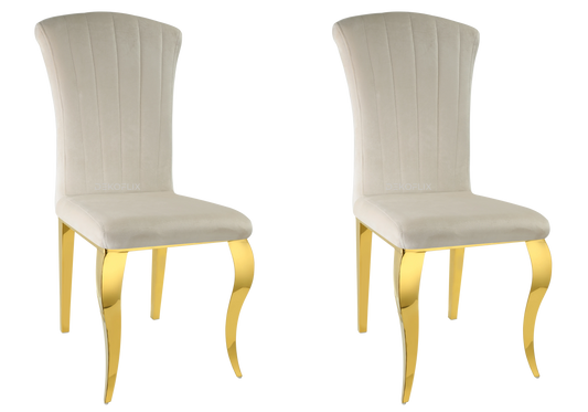 Chaises en velours beige pieds dorés – NOVA (lot de 6)