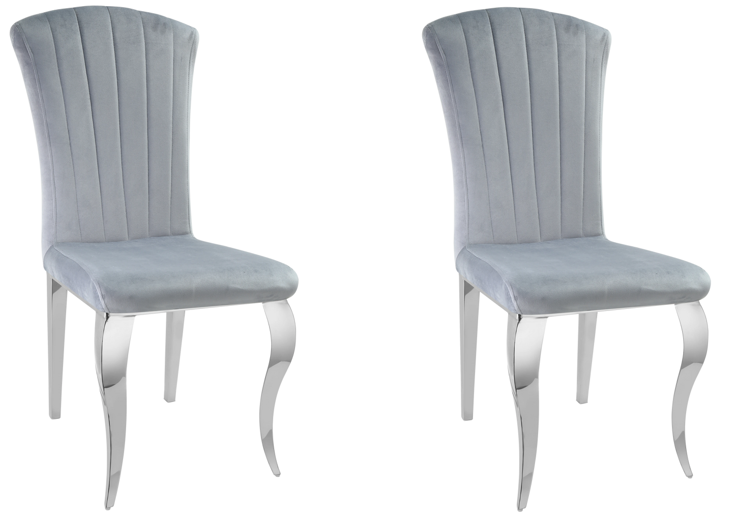 Chaises en velours gris pieds argentés – NOVA (lot de 6)