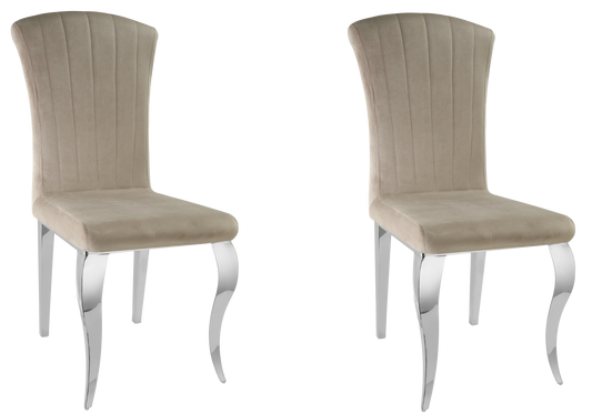 Chaises en velours taupe pieds argentés – NOVA (lot de 6)