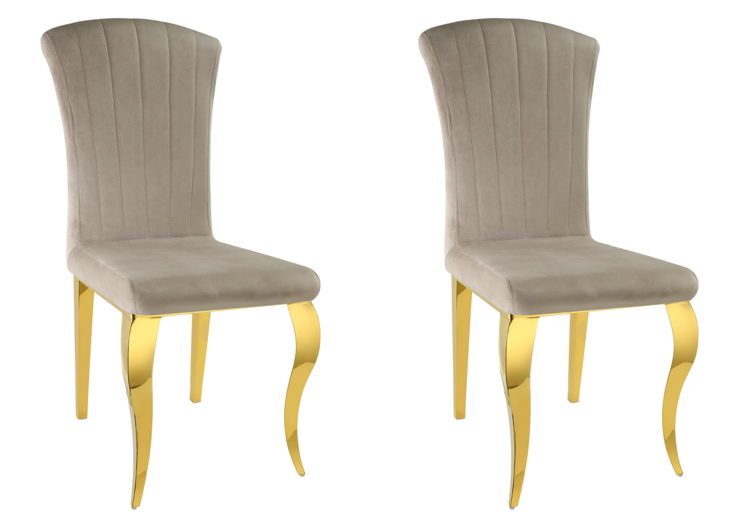 Table ronde verre blanc et chaises taupe dorée – NEO