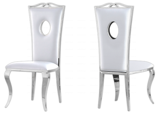 Chaises simili-cuir blanc design argent – PIA (lot de 4)