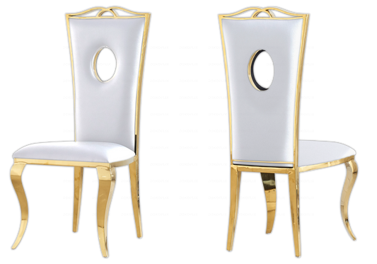Chaises simili-cuir blanc design doré – PIA (lot de 4)