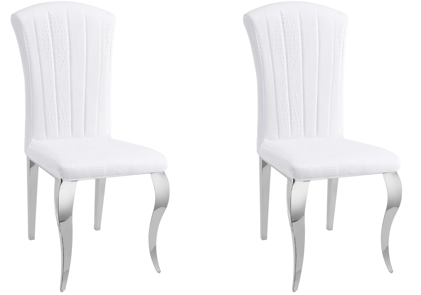 Chaises simili-cuir croco blanc pieds argentés – NOVA (lot de 6)