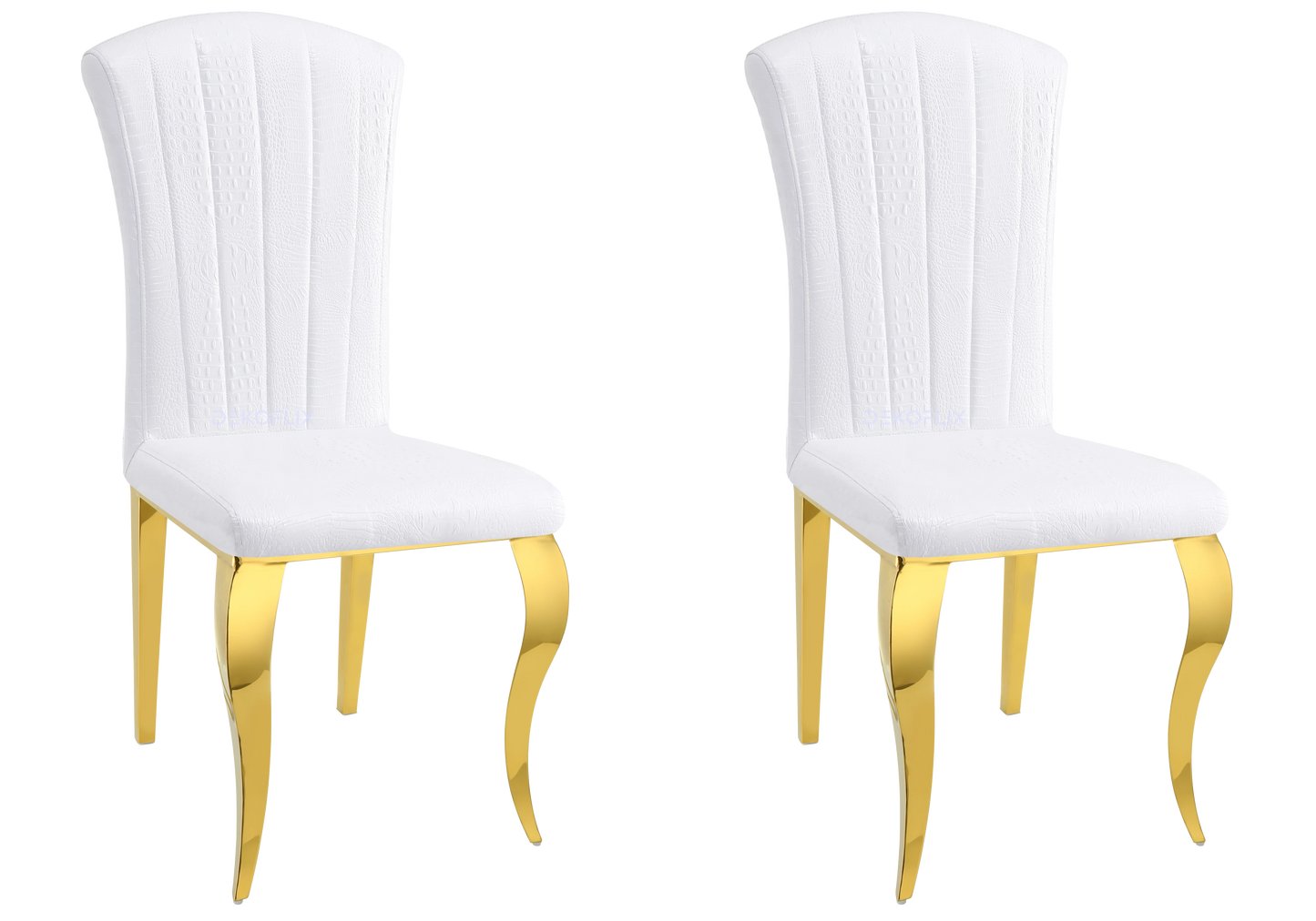 Chaises simili-cuir croco blanc pieds dorés – NOVA (lot de 6)