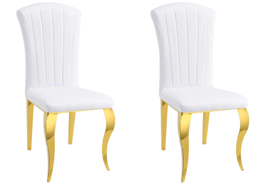 Chaises simili-cuir croco blanc pieds dorés – NOVA (lot de 6)