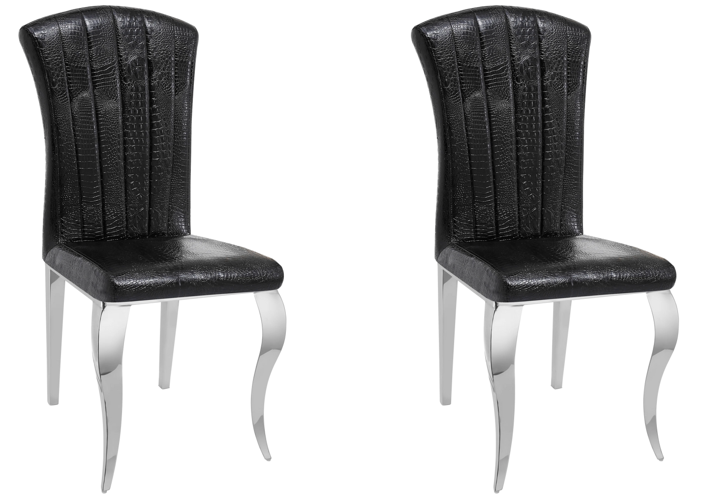 Chaises simili-cuir croco noir pieds argentés – NOVA (lot de 6)