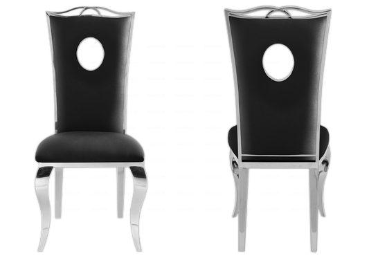 Chaises simili-cuir noir design argent – PIA (lot de 4)