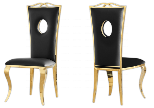 Chaises simili-cuir noir design doré – PIA (lot de 4)