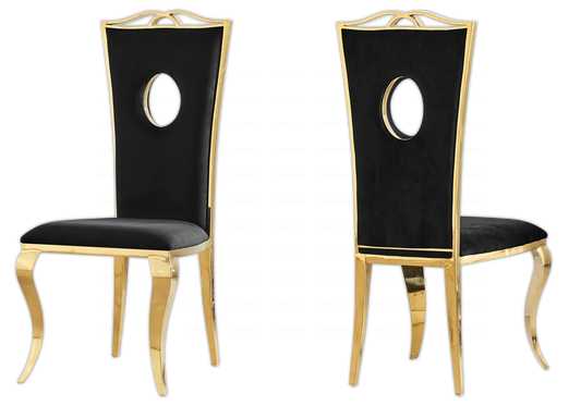 Chaises velours noir design doré – PIA (lot de 4)