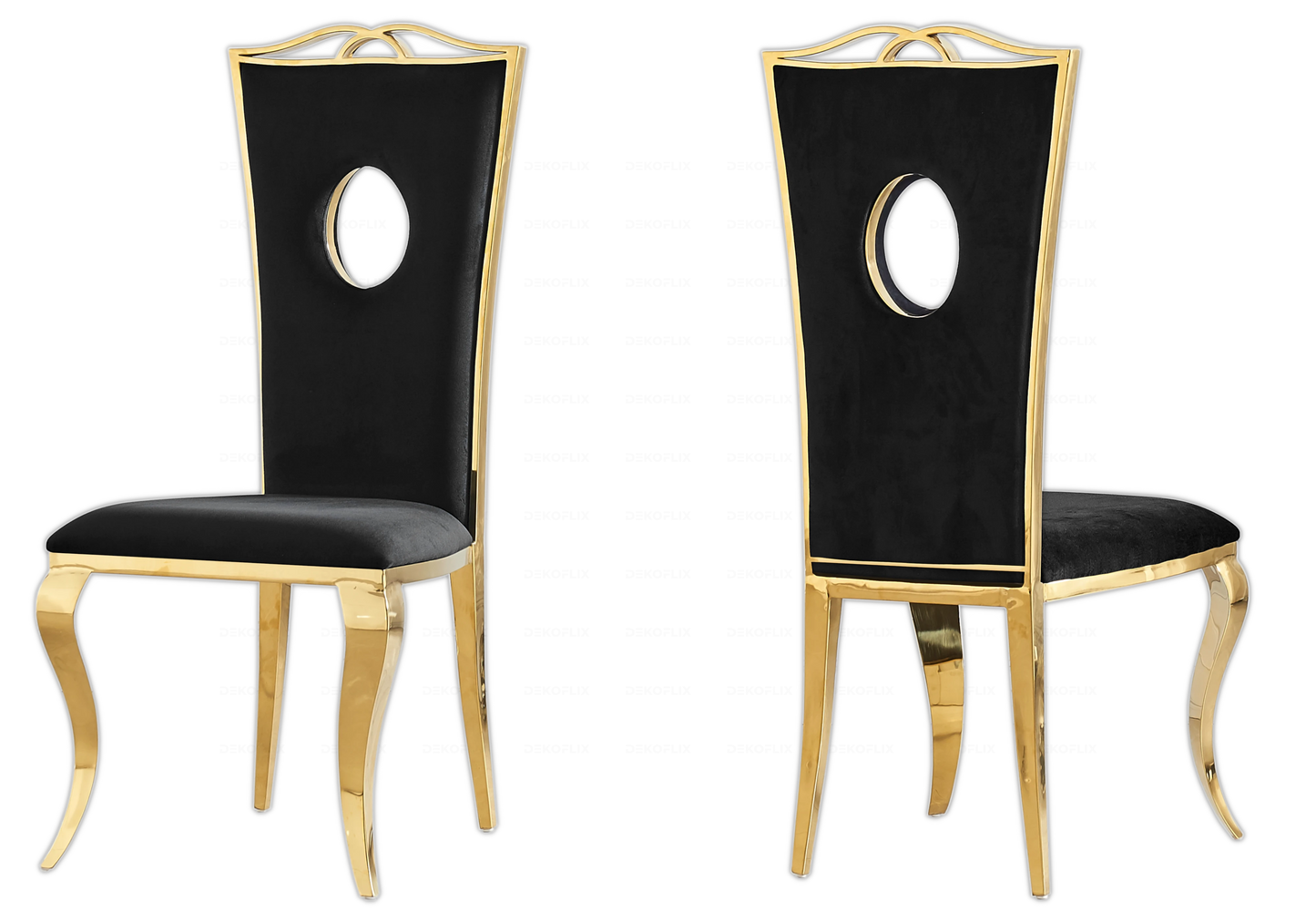 Table marbre beige et chaises velours noir doré – NEO