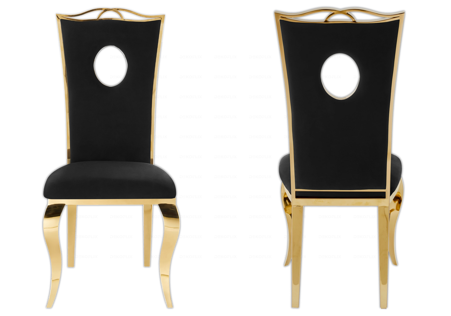 Table marbre beige et chaises velours noir doré – NEO