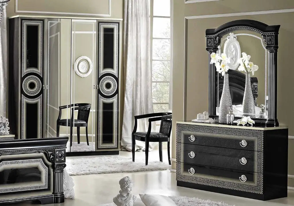 Chambre complète baroque laqué noir argent ALLA CG Italy