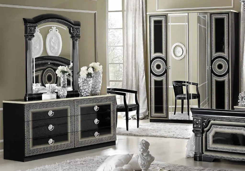 Chambre complète baroque laqué noir argent ALLA CG Italy
