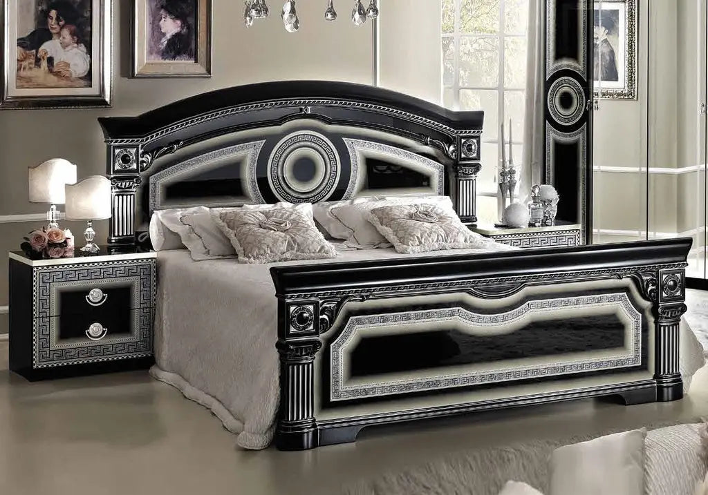 Chambre complète baroque laqué noir argent ALLA CG Italy