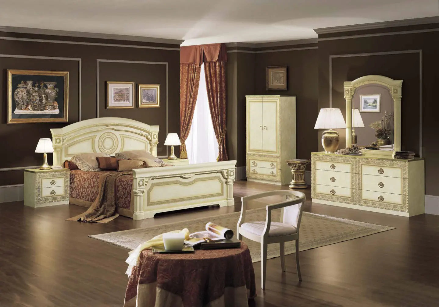 Chambre complète baroque laqué or ivoire ALLA CG Italy