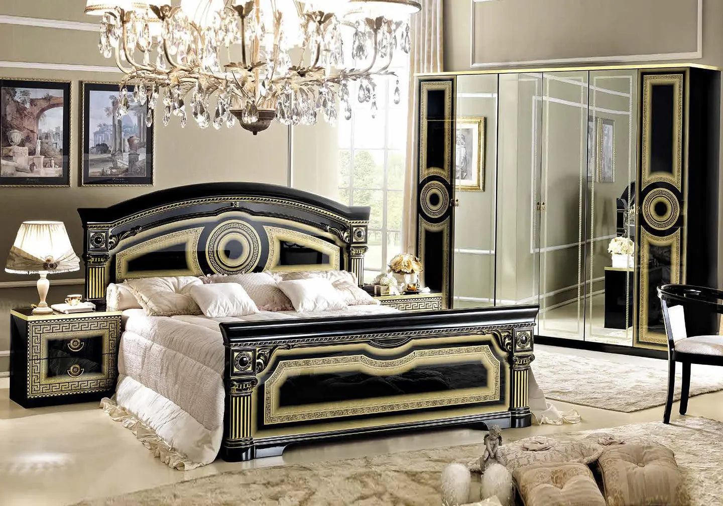 Chambre complète baroque laqué or noir ALLA CG Italy