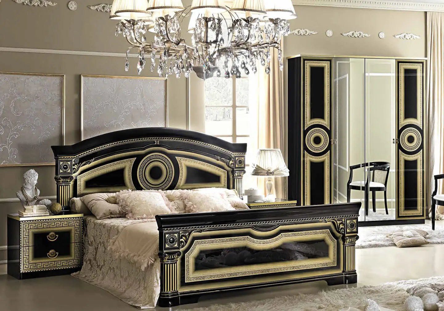 Chambre complète baroque laqué or noir ALLA CG Italy