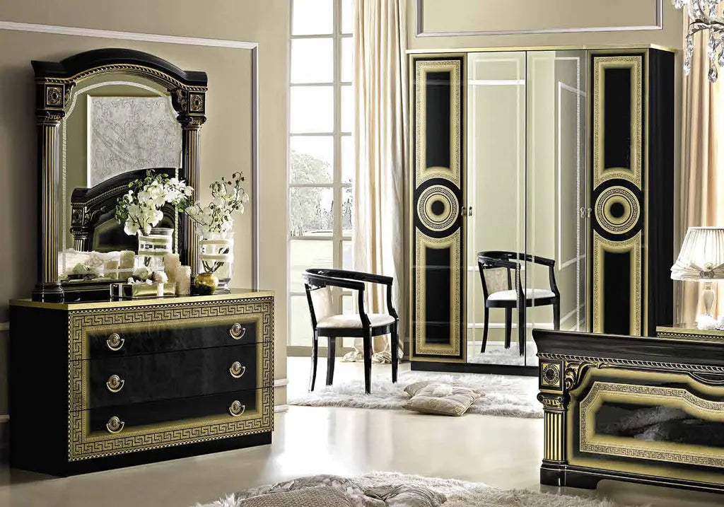 Chambre complète baroque laqué or noir ALLA CG Italy