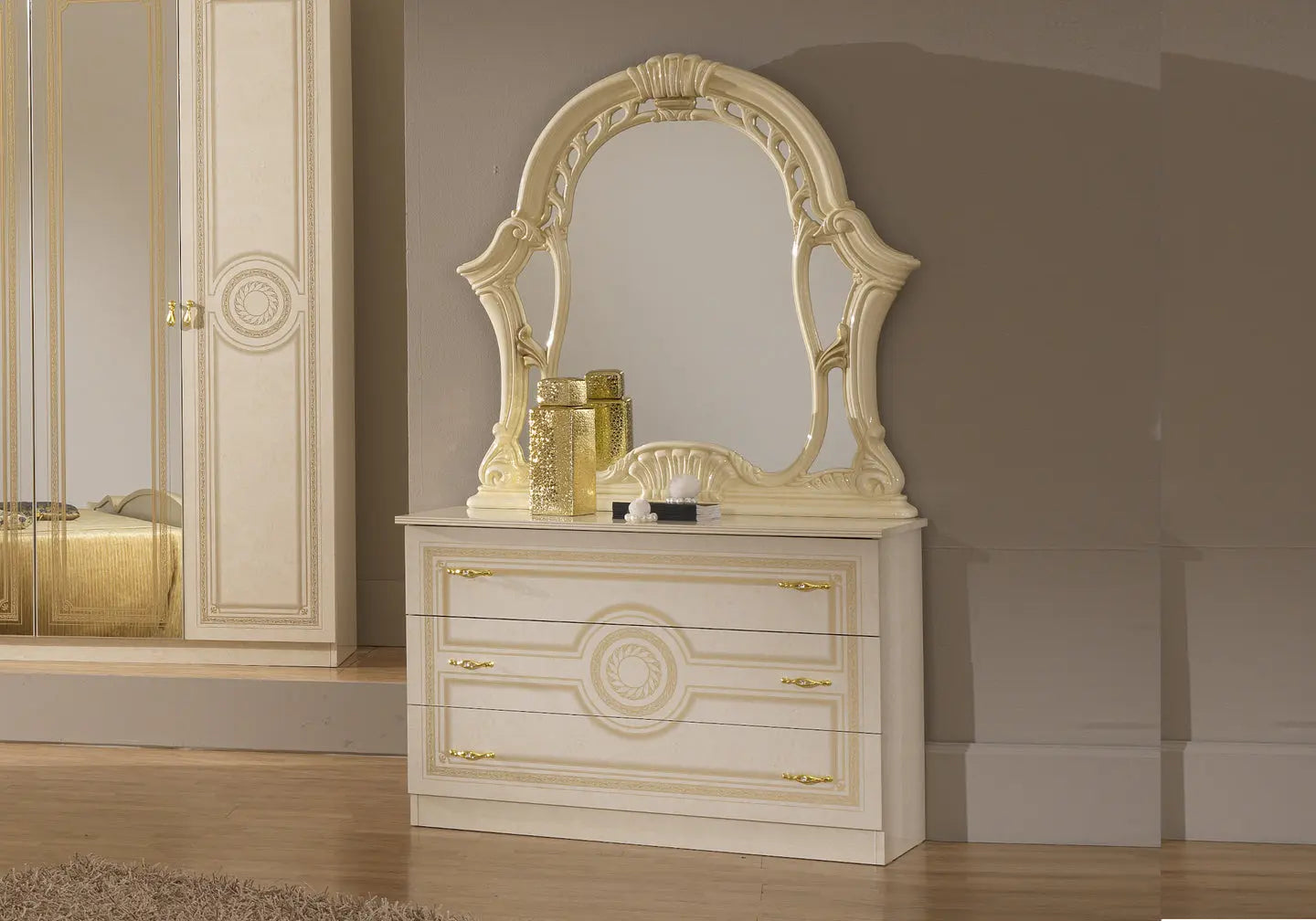 Chambre complète capitonnée laquée beige LOIS Made in Italy