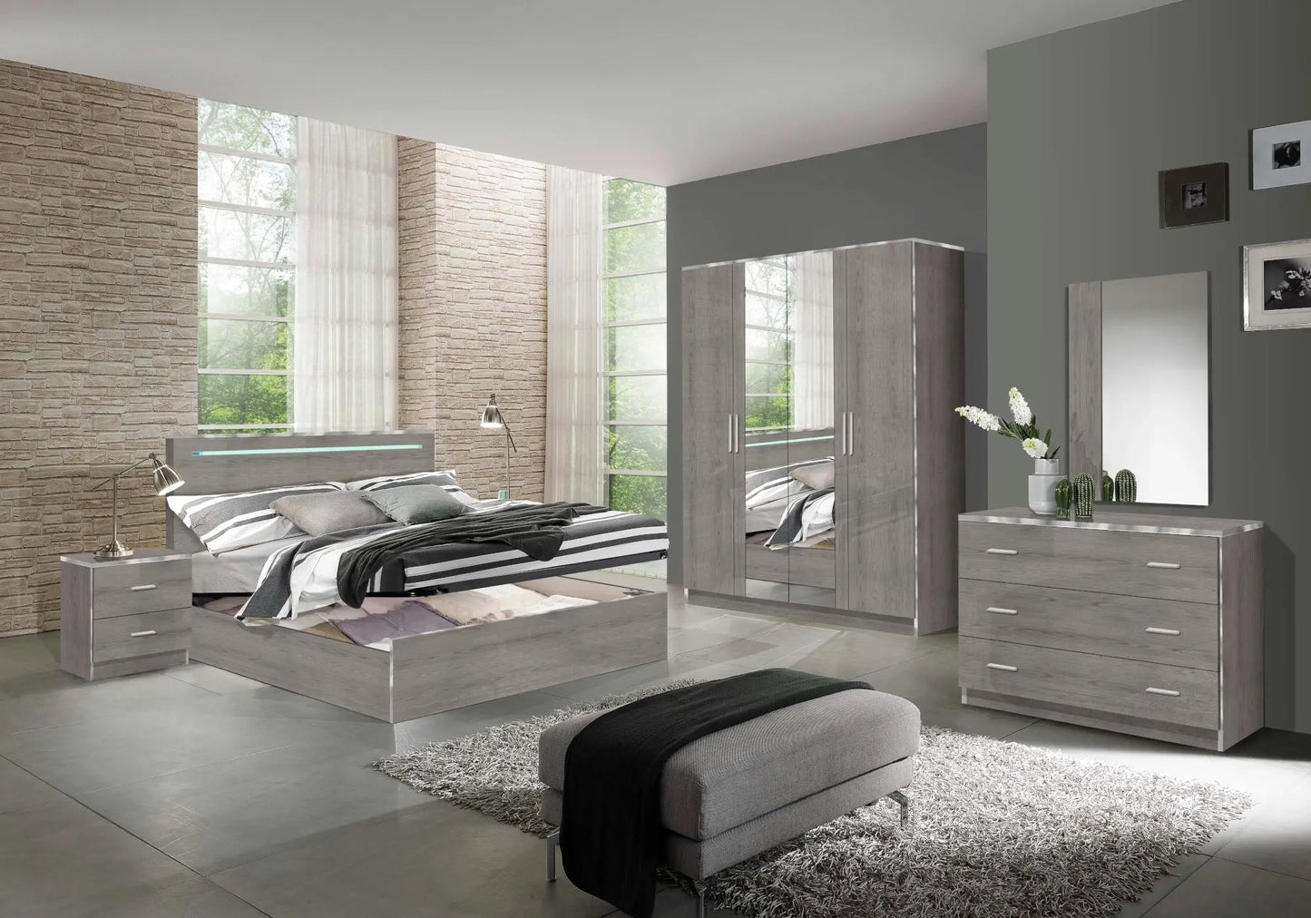 Chambre complète chêne gris NIVES Italian TL