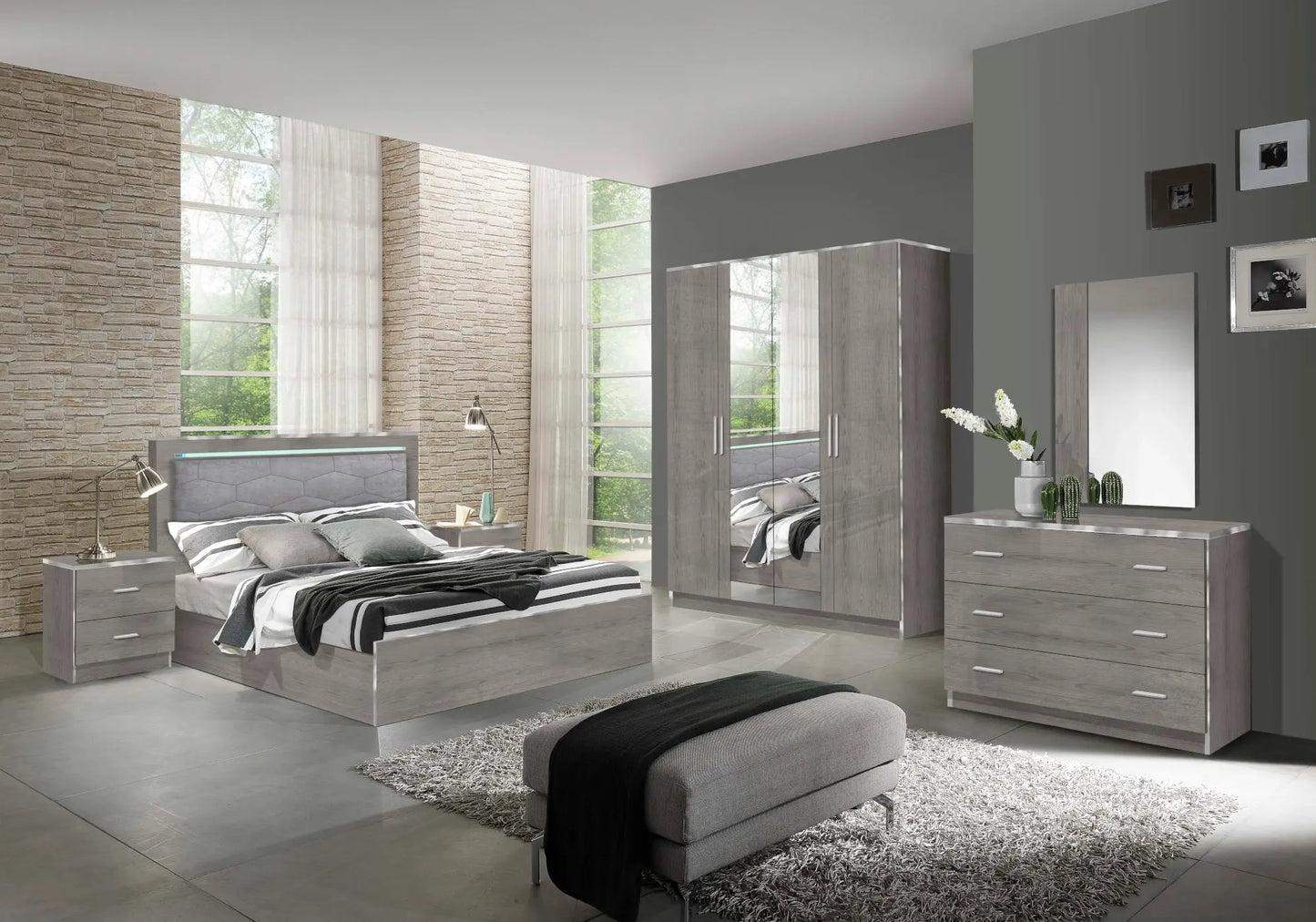 Chambre complète chêne gris NIVES Italian TL