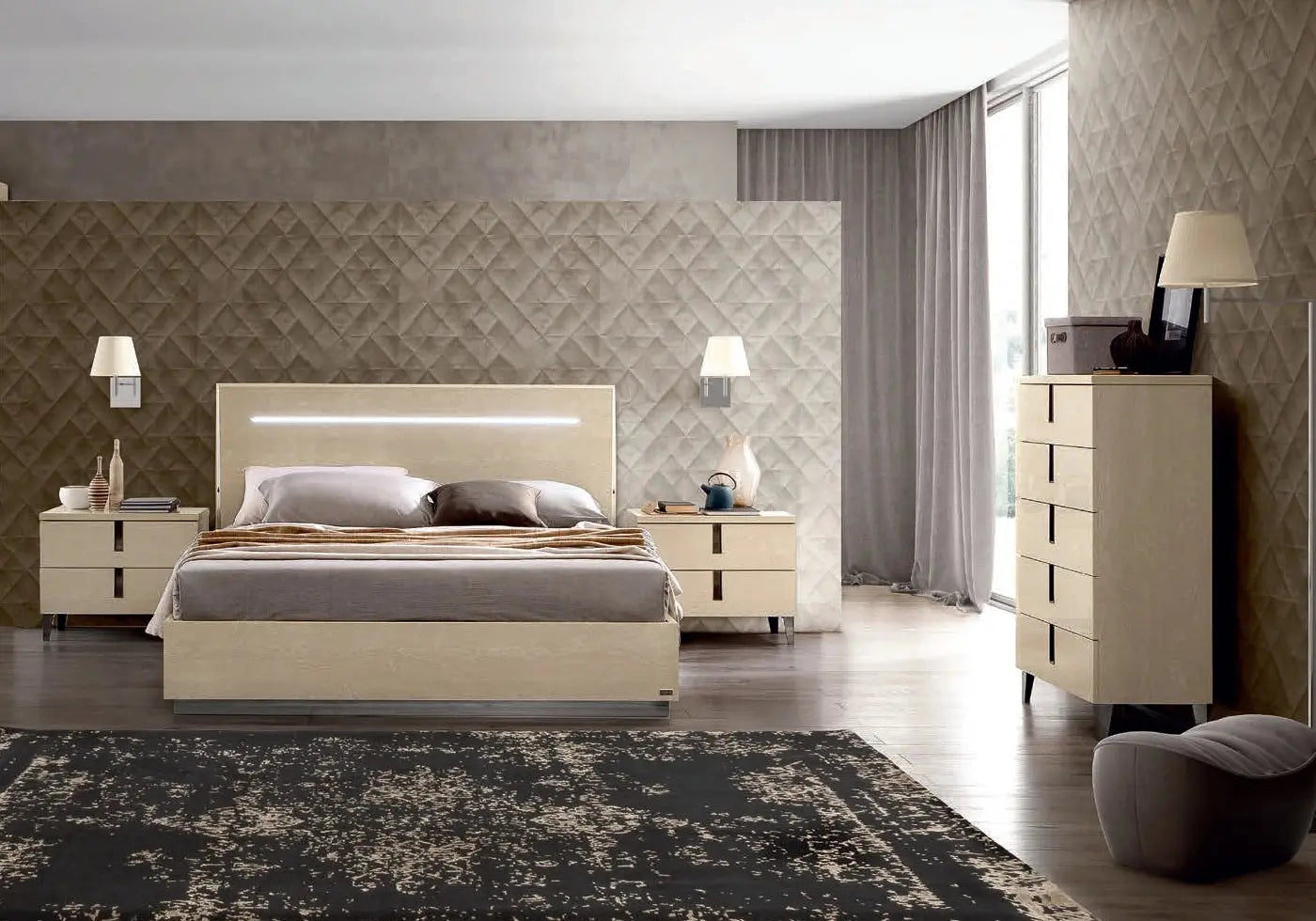 Chambre complète laqué sable MYLA - DEKOFLIX