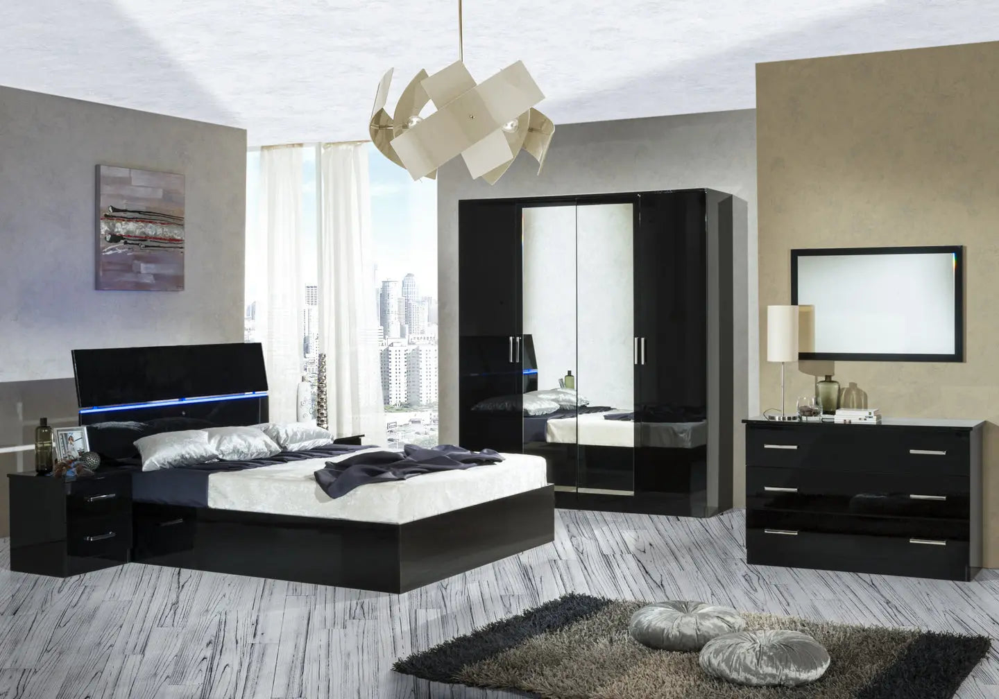 Chambre complète laquée noir LUIS Made in Italy
